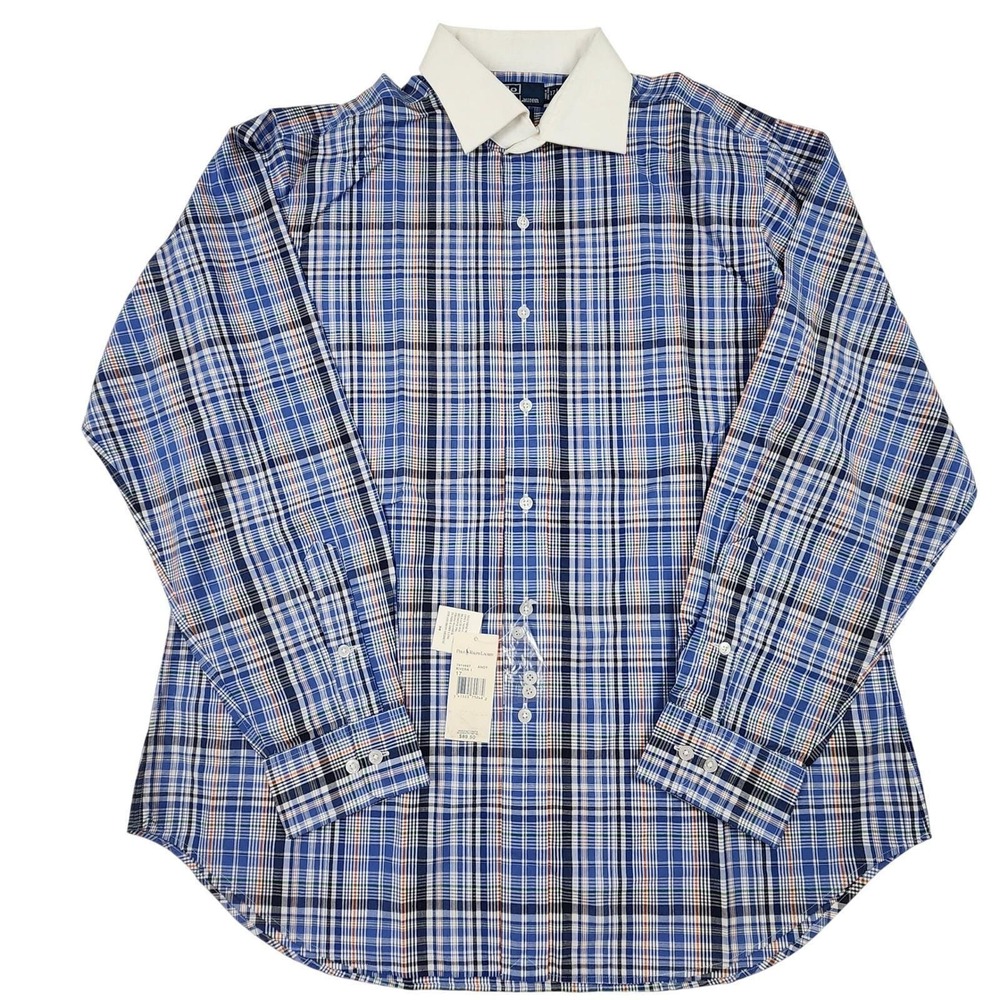 NOS Polo Ralph Lauren Shirt 17 XL Plaid Regent Classic Contrast Collar Hong Kong